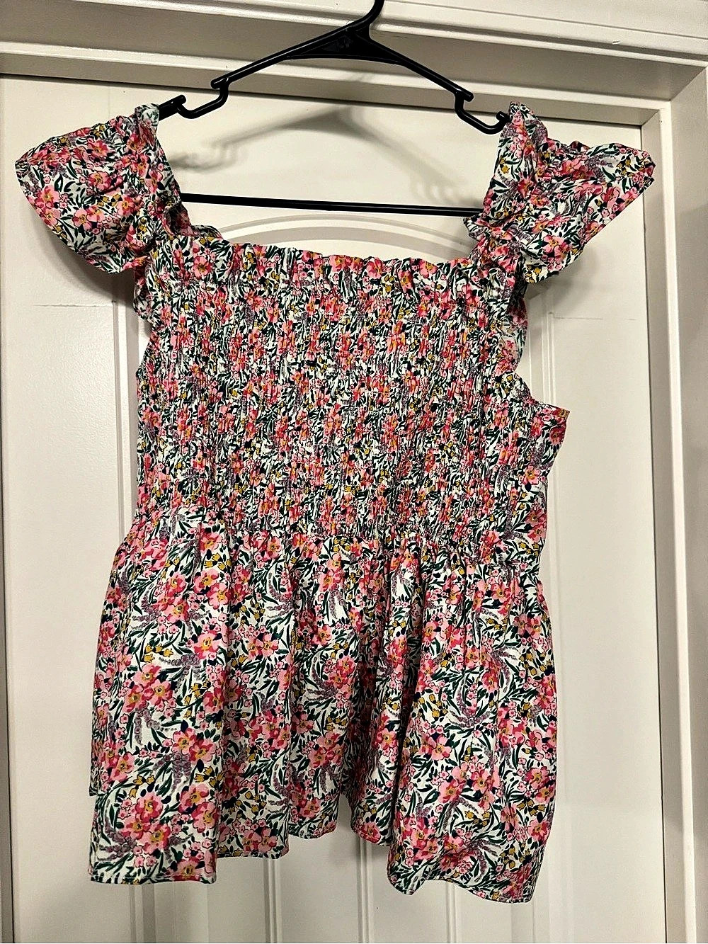 Umgee Ruffle Sleeve Top Pink & Green Size Medium